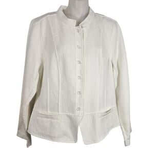 Christopher & Banks XL White Floral Textured Blazer Clear Button Jacket Boho